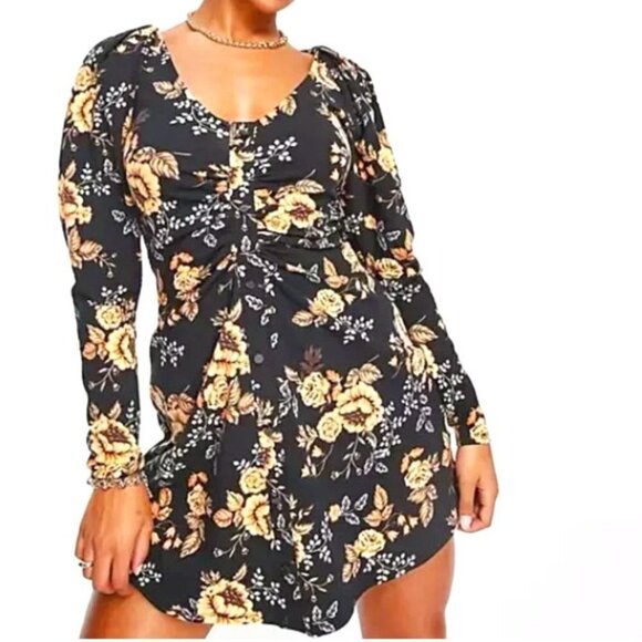Asos Design Women's Long Sleeve Floral Ruched Mini Dress - 12 - Picture 1 of 7